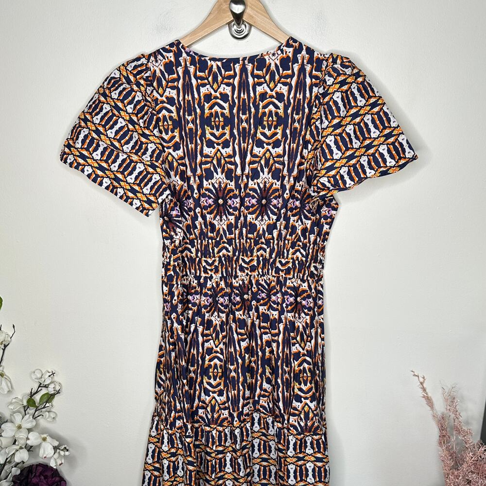 ANTHROPOLOGIE The Somerset Maxi Dress Cotton Geometric Navy Orange Sz M {Y39} - Picture 5 of 8
